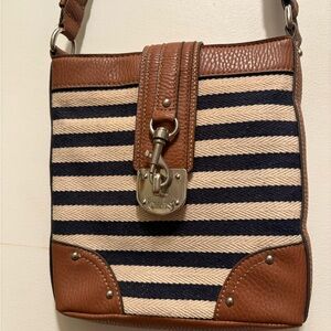 Chaps Brown and Navy Striped Crossbody Bag
